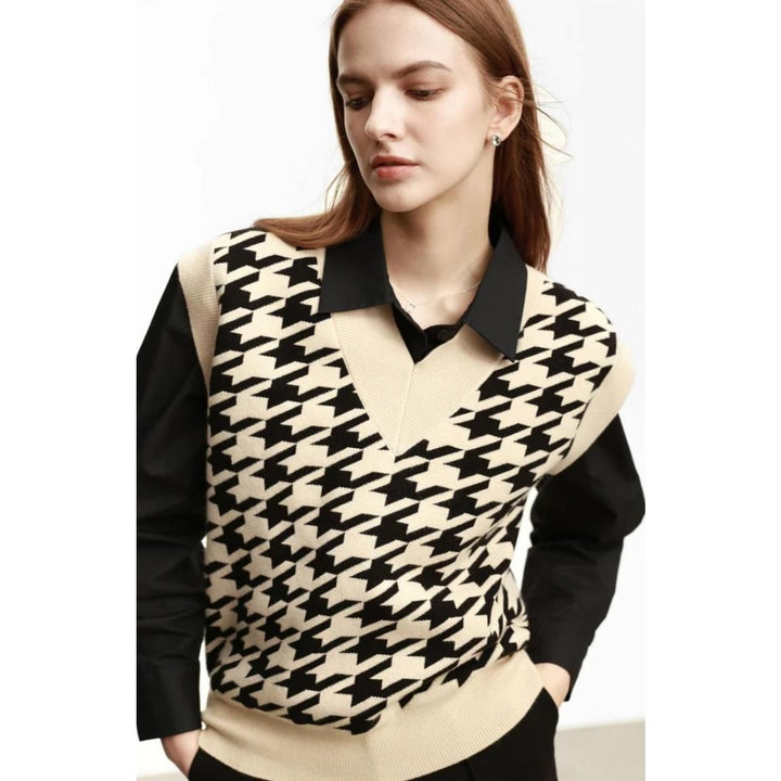 Chic Autumn Retro Plaid Knitted Waistcoat