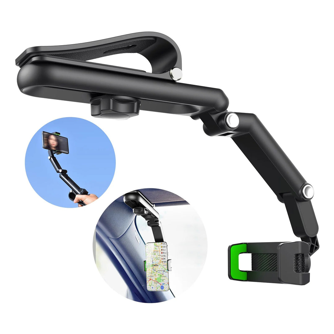 360° Adjustable Rearview Mirror Phone Mount - Universal Fit Car Phone Holder