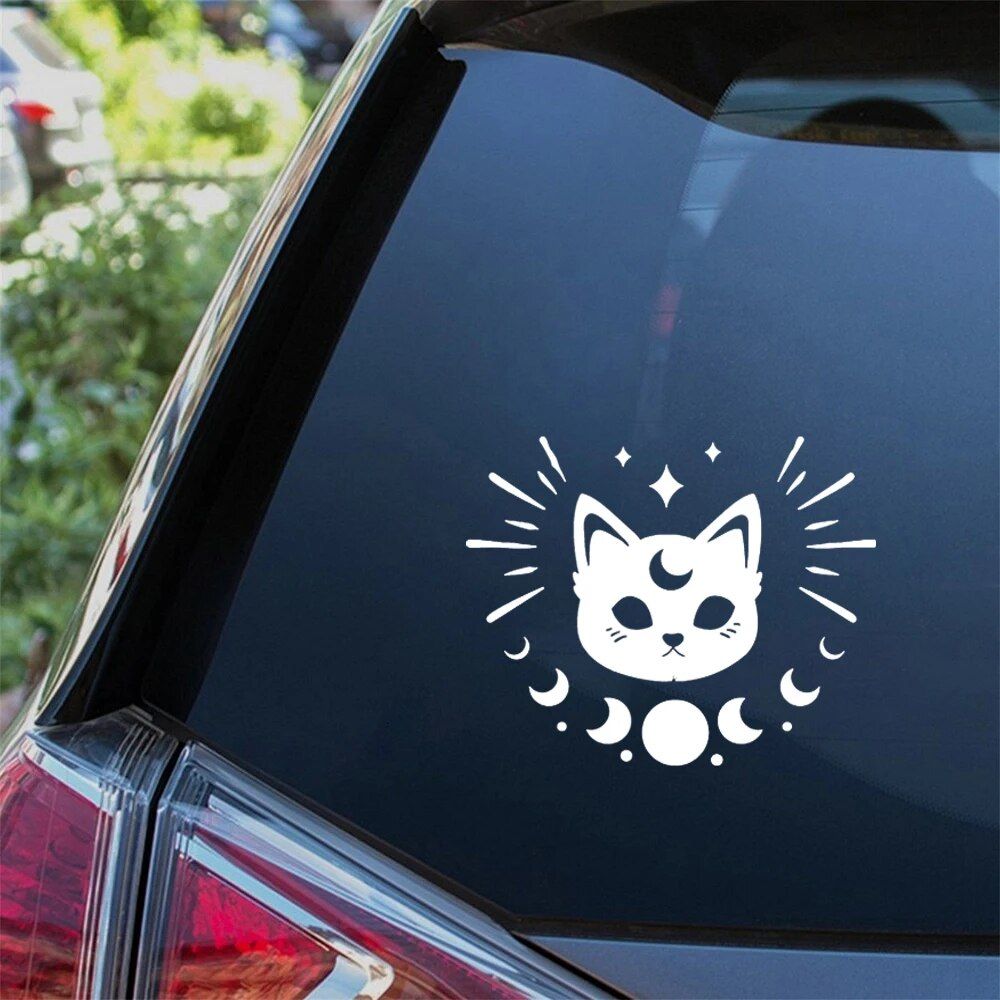 Cute Cat Moon Phase Car Sticker