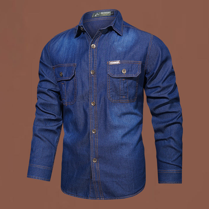 Cotton Bamboo Denim Long-sleeved Shirt Men's Casual Cotton Washed Jacket