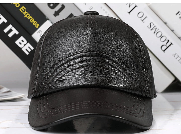 Leather Hat Autumn And Winter Men's Sheepskin Outdoor Sun-proof Leather Baseball Cap