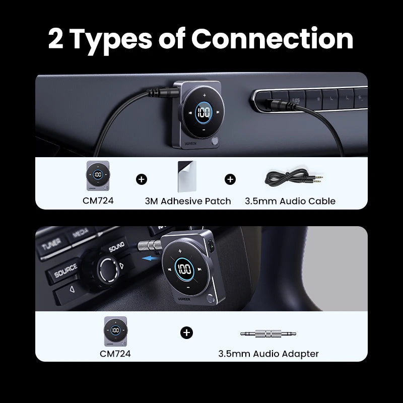 Bluetooth 5.4 Aux Adapter with Wireless 3.5mm Audio, 20-Hour Battery, Screen Display