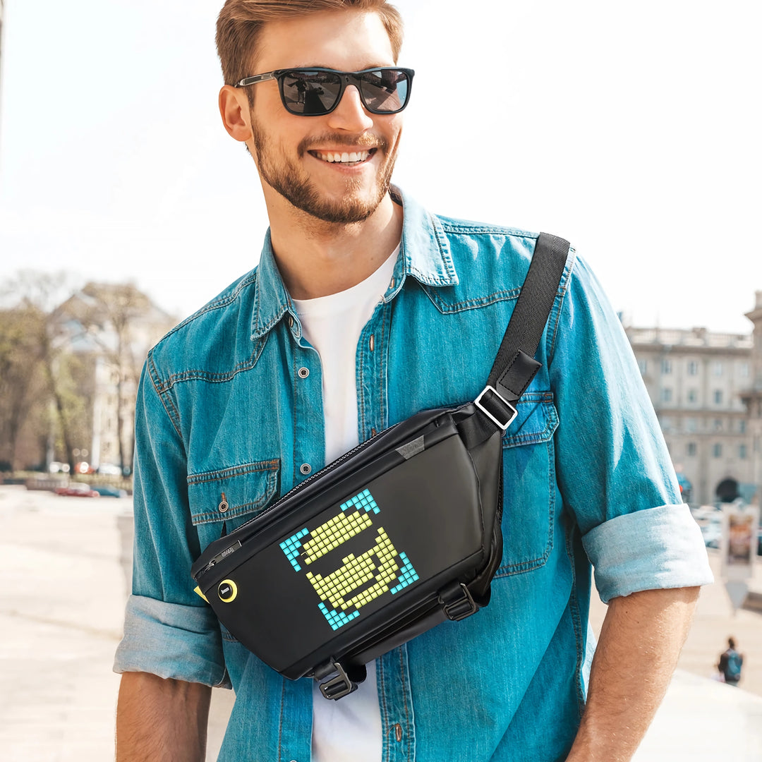 Sling Bag with Customizable Pixel Art Bluetooth Speaker – Waterproof, Fashion Design for Biking & Hiking