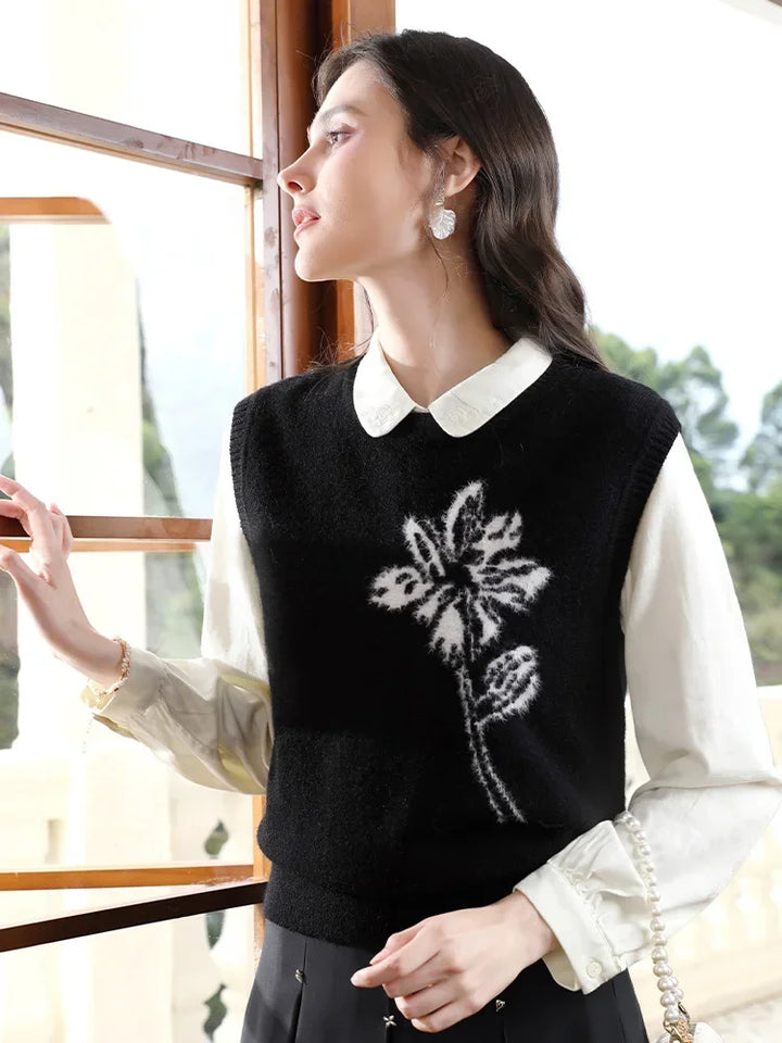 Elegant Black Loose Sweater Vest for Women - Autumn/Winter Office Chic