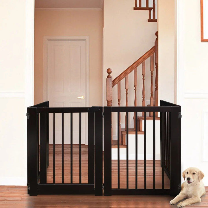 Elegant Espresso Hardwood Freestanding Pet Gate with Walk-Through Door