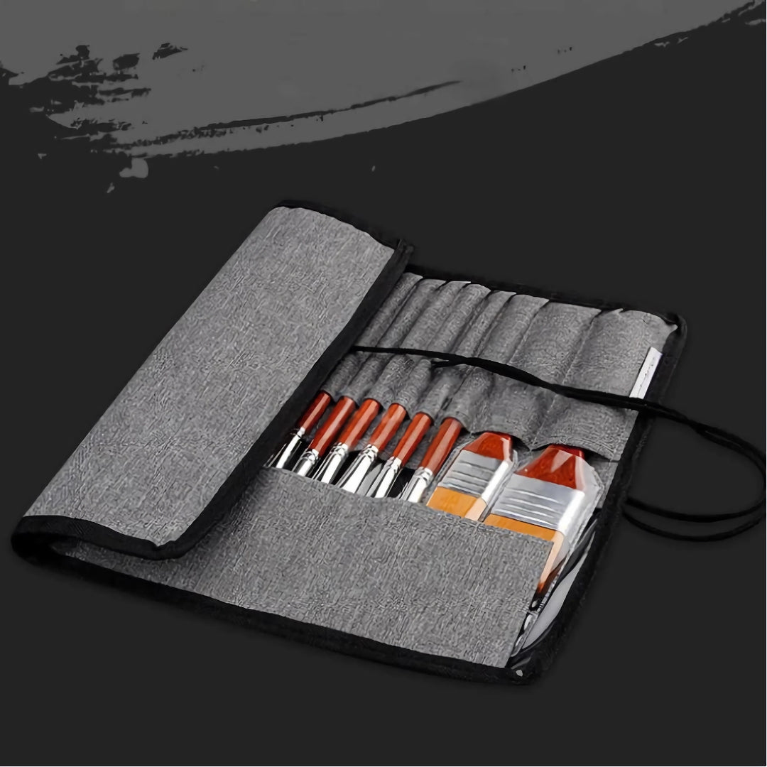 24-Piece Professional Paint Brush Set with Wooden Handles and Canvas Bag