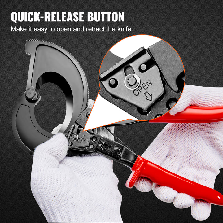 10/11 Inch Ratcheting Cable Cutter with Quick-Release for Easy One-Handed Operation