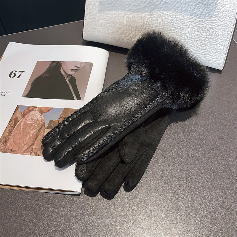 PU Leather Stitching Suede Gloves