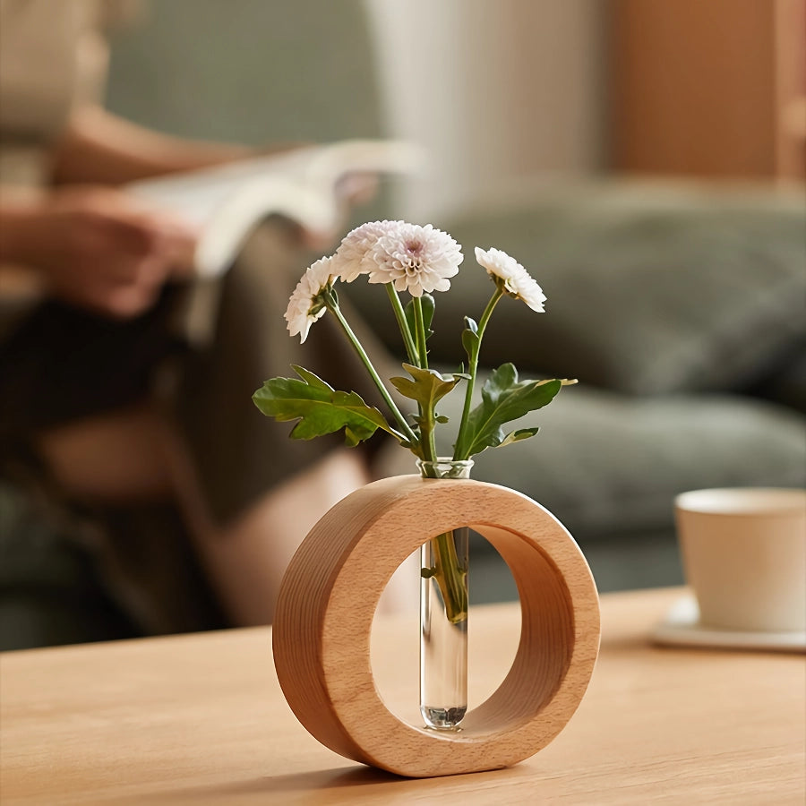 Solid Wood Mini Glass Vase for Living Room Decoration