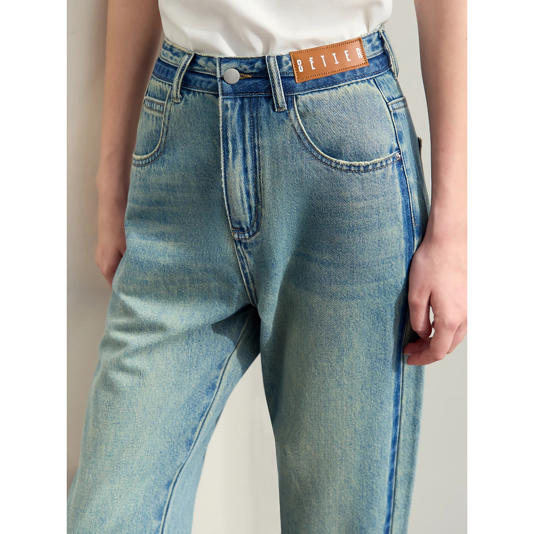 Minimalist Women's Patchwork Denim Tapered Jeans - Retro Style