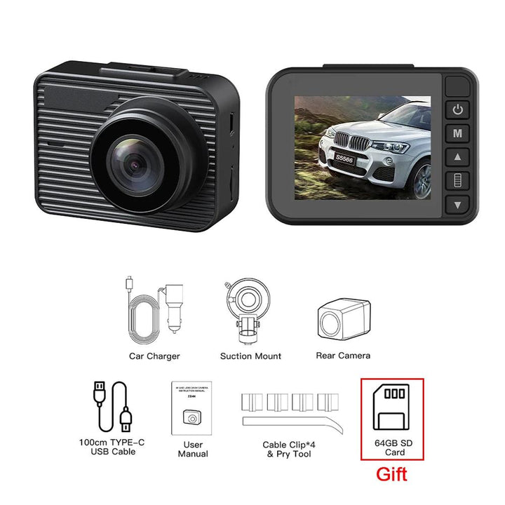 UHD 4K Dash Camera with Built-In GPS and Rear Camera