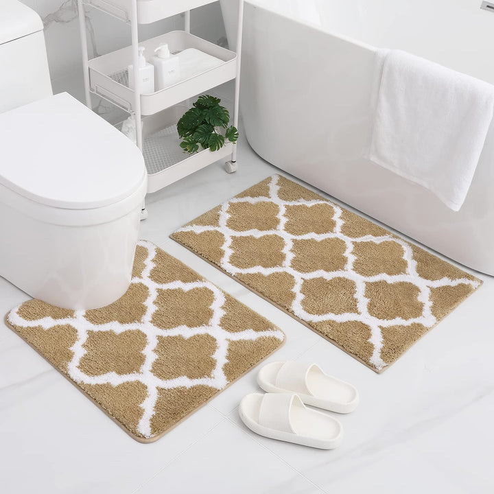 Ultra Soft Shaggy Bath Mat Set – 2 Piece Non-Slip Absorbent Rugs