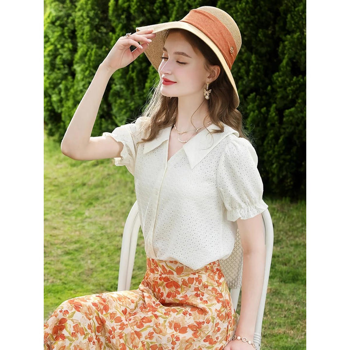 Elegant Apricot French Style Lace Blouse