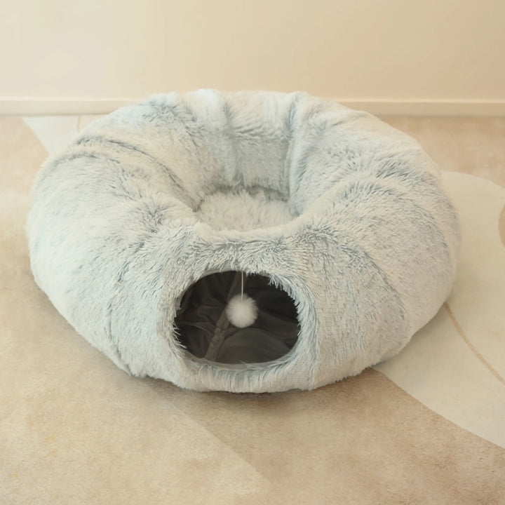 Cozy Cat Tunnel Bed with Plush Cushion – Multifunctional Foldable Nest for Indoor Cats