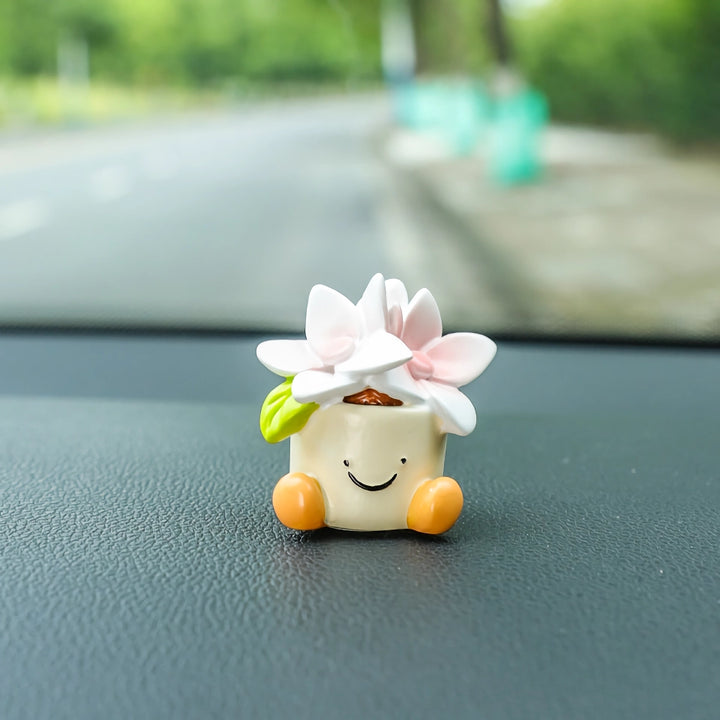 Cute Flower Pot Car Decoration – Cartoon Plant Ornament