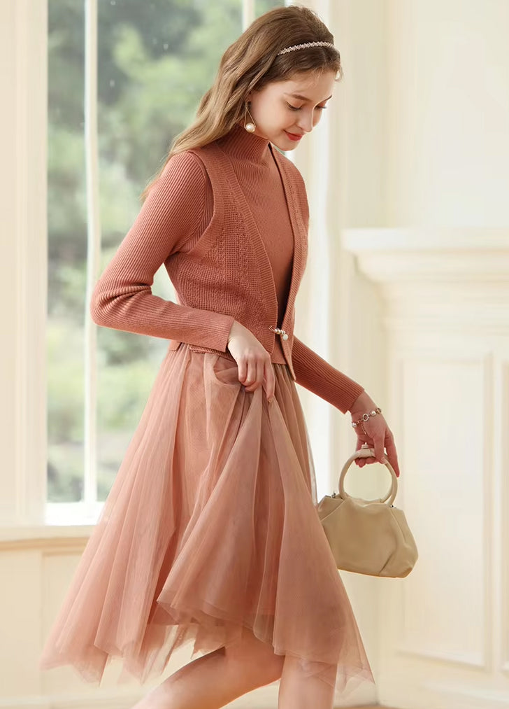 Chic Knitted Turtleneck A-Line Dress