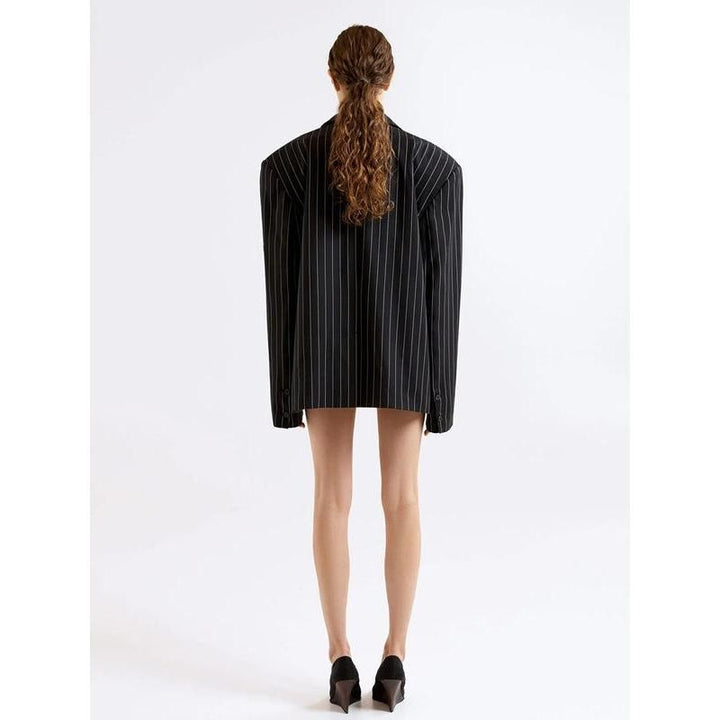 Elegant Stripe 2-Piece Set: Long Sleeve Blazer & High Waist Shorts