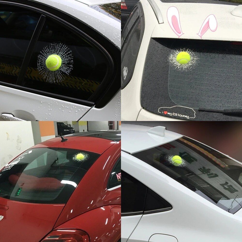 3D Smash Effect Tennis Ball Decal – Car Window Sticker