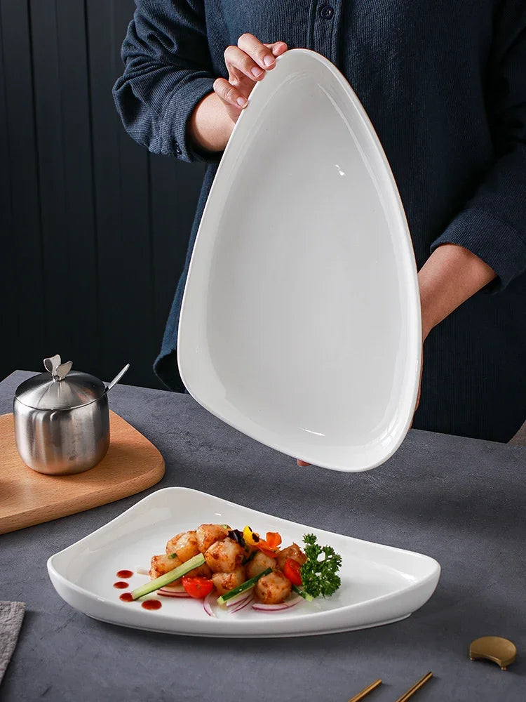 Elegant White Ceramic Triangular Plate