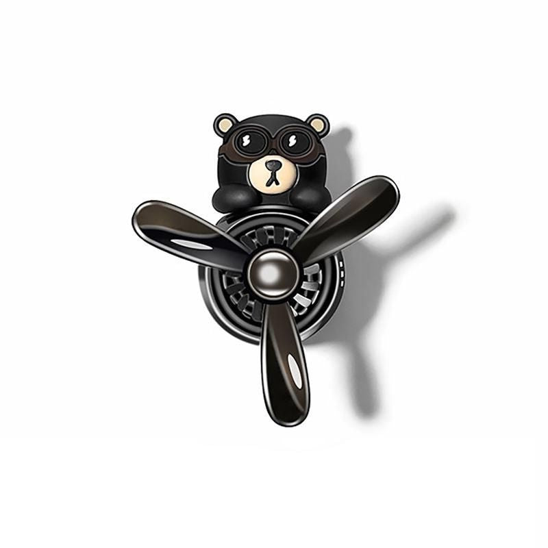 Refreshing Pilot Bear Car Air Freshener with Rotating Propeller - Lemon Scent