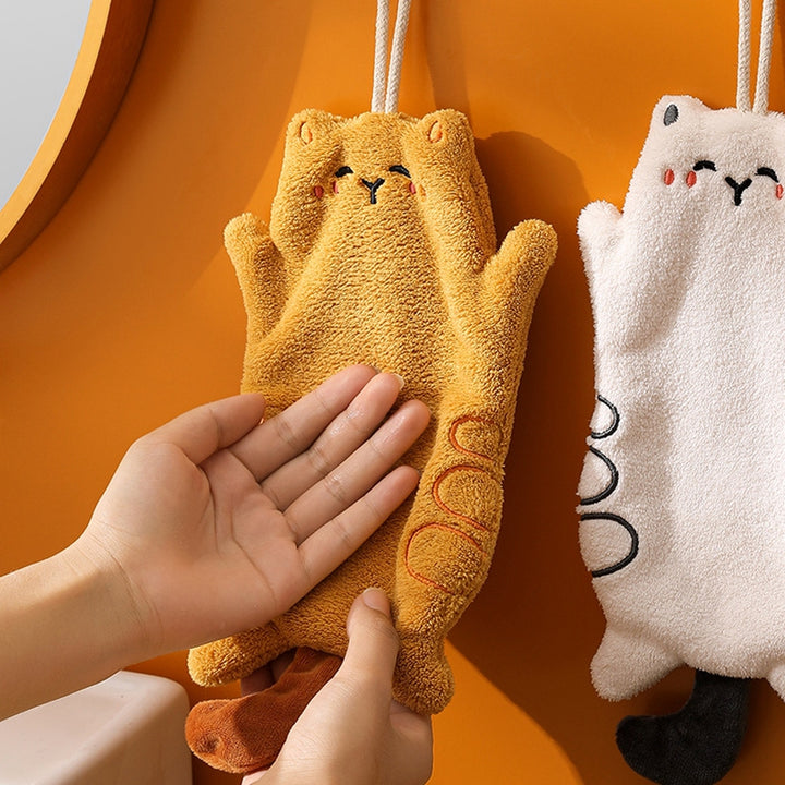 Cute Cat Microfiber Hanging Hand Towel - Quick Dry & Soft for Kids