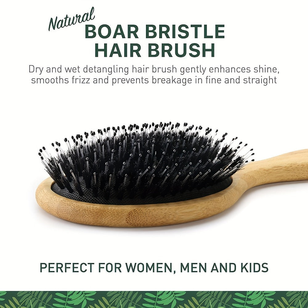 Natural Boar Bristle Hair Brush for Scalp Massage and Detangling