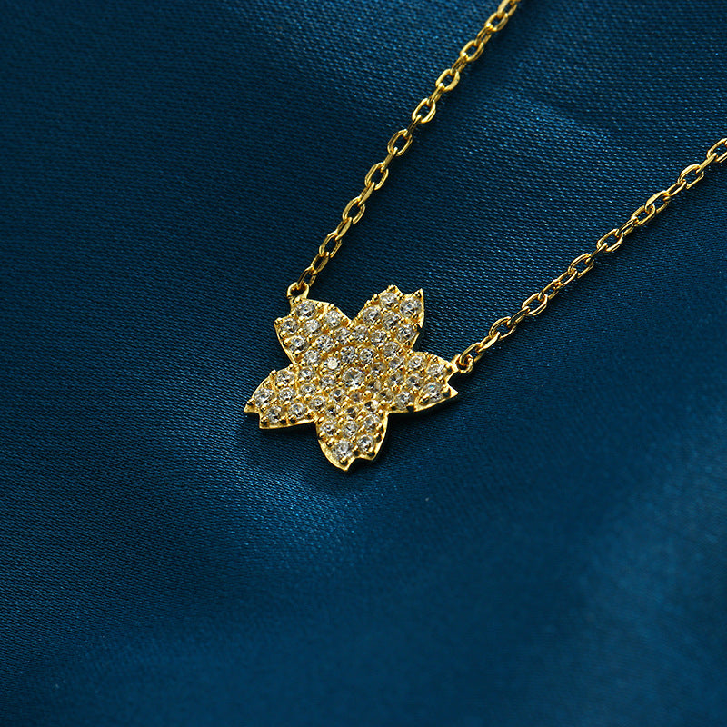 Women's Light Jewelry Sterling Silver Full Diamond Flower Necklace