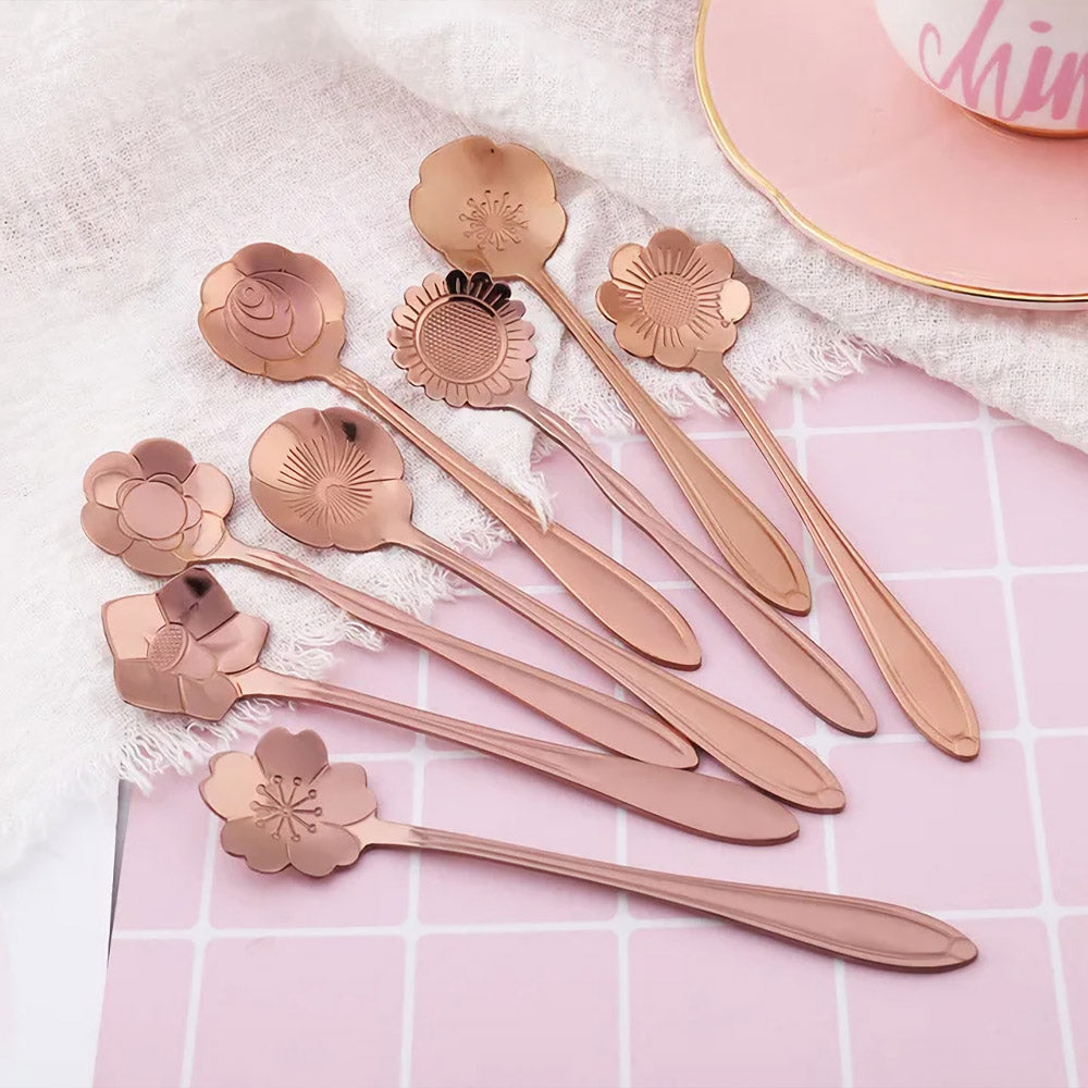 8Pcs Flower Stainless Spoon Set