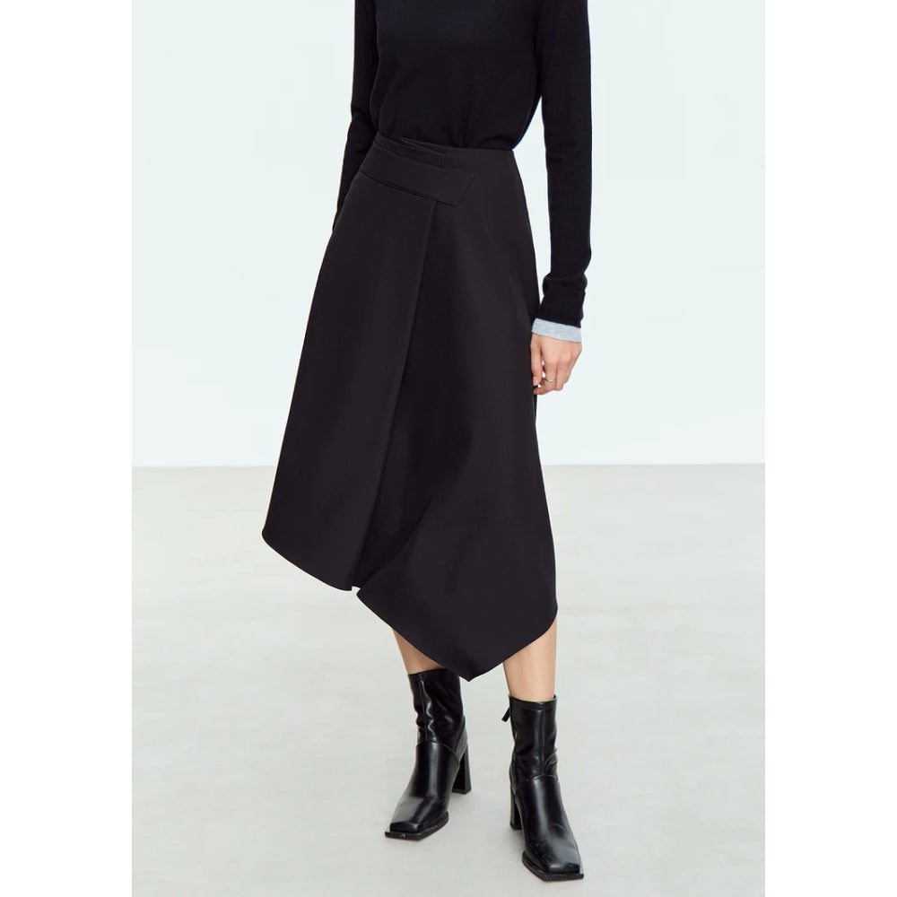 Minimalist Asymmetrical A-Line Midi Skirt