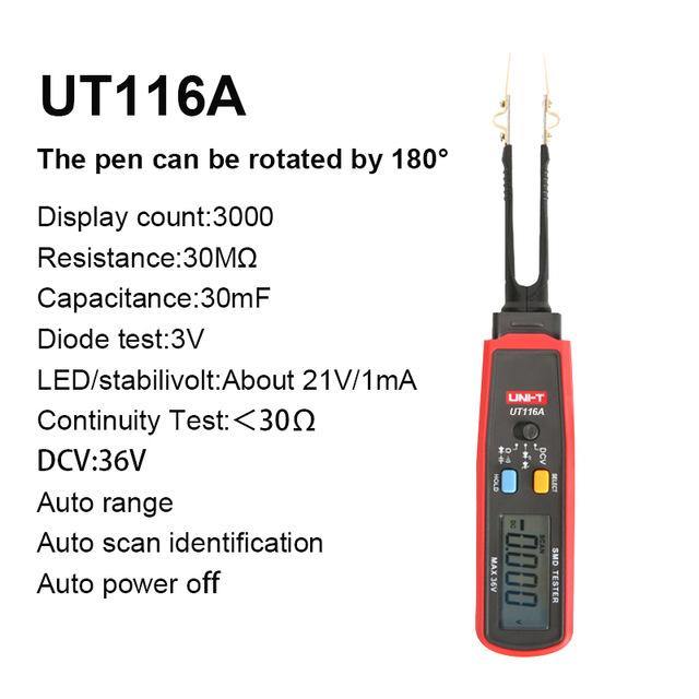 UNI-T SMD Multimeter UT116A UT116C Auto Range Resistance Capacitance Diode(RCD) LED Zener DCV Continuity Battery Tester Meter - MRSLM