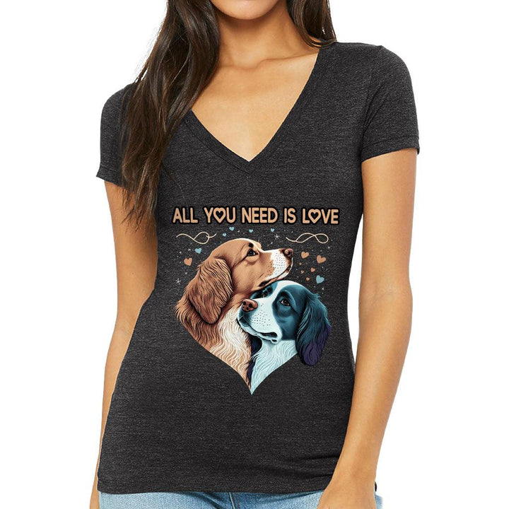 Dog Love Women's V-Neck T-Shirt - Cute Couple V-Neck Tee - Art T-Shirt - MRSLM