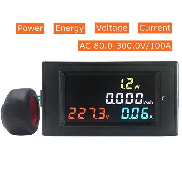 D69-2049 4 in 1 AC Voltmeter Ammeter Power Energy Meter AC 80.0-300.0V/AC 200.0-450.0 V 0.01-100A HD Color Screen 180 Degrees LED - MRSLM