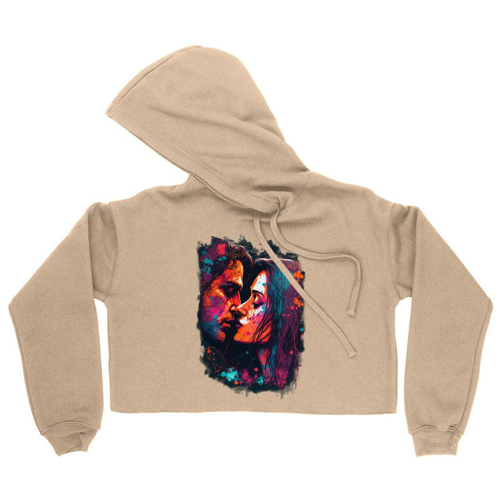 Paint Women's Cropped Hoodie - Kiss Art Cropped Hoodie - Colorful Hooded Sweatshirt - MRSLM