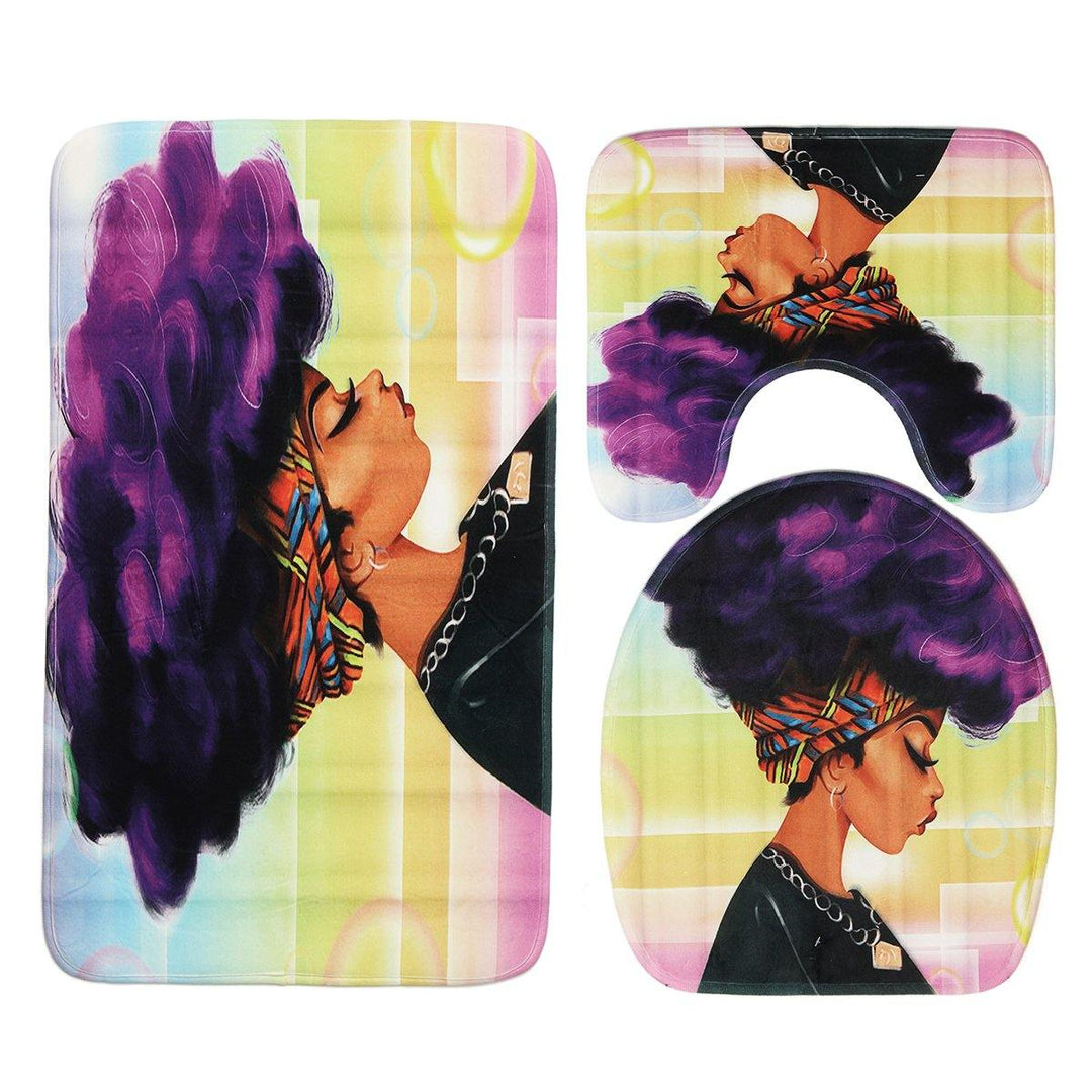 3PCS African Girl Explosion Head Non-Slip Bath Carpet Toilet Cover Shower Mat - MRSLM