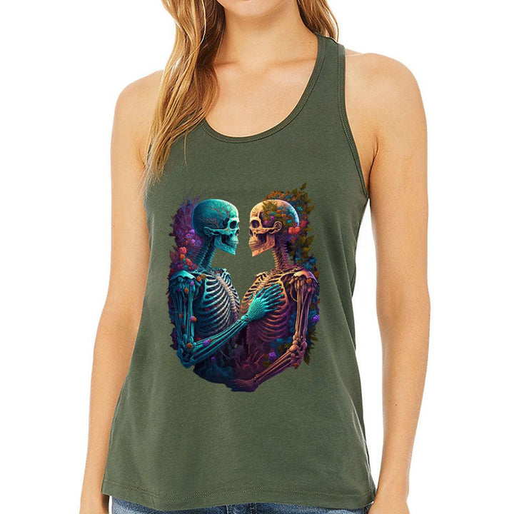 Skeleton Couple Women's Racerback Tank - Floral Tank Top - Printed Workout Tank - MRSLM