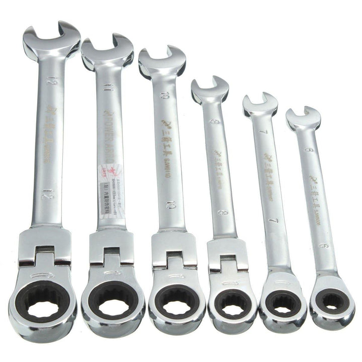 DANIU Flexible Pivoting Head Ratchet Combination Spanner Wrench Garage Metric Tool 6mm 7mm 8mm 10mm 11mm 12mm - MRSLM