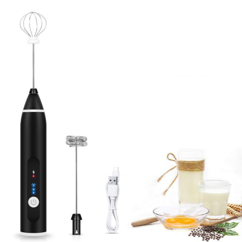 3 Speeds Hand Mixer Egg Beater Coffee Milk Drink Whisk Frother Stirrer USB Rechargeable Handheld Food Blender Tool - MRSLM