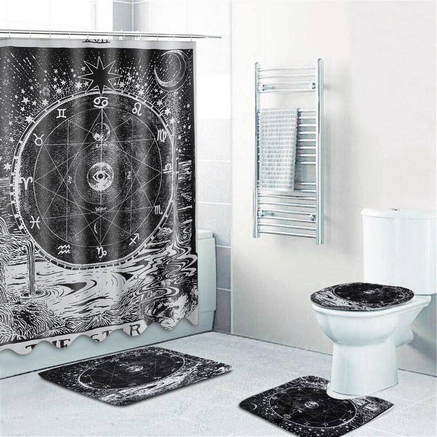 3D Digital Printing Bathroom Shower Curtain Waterproof Toilet Cover Mat Non-Slip Bathroom Rug Set for Bathroom Decor - MRSLM