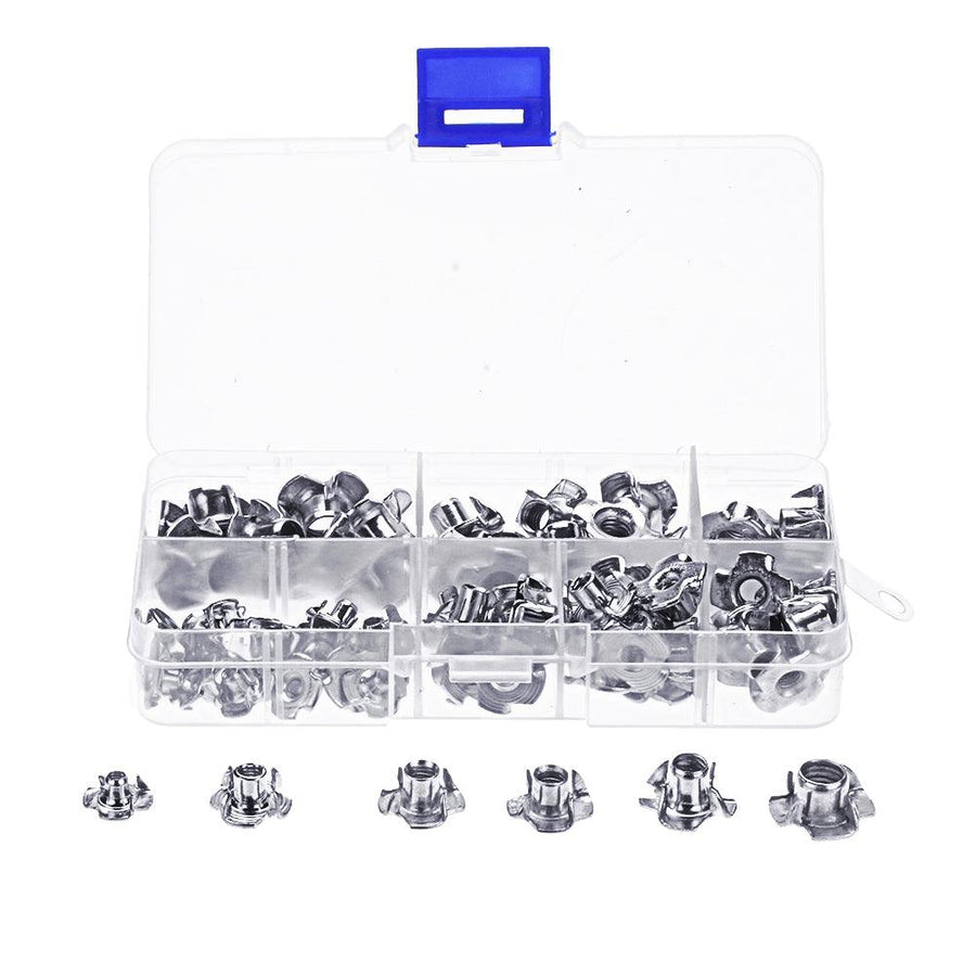 Suleve™ 80Pcs Zinc Plated Steel T-Nut 4 Pronged Tee Blind Insert Nuts Assortment M3/M4/M5/M6/M8 - MRSLM