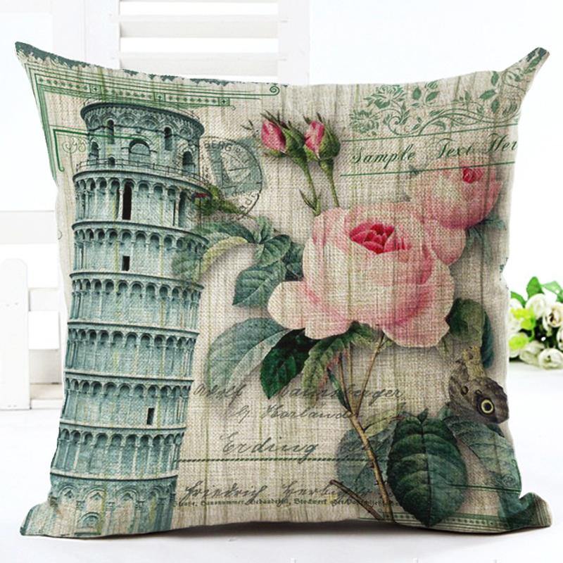 Honana HT-516 Flower Eiffel Tower Style Flower Pillow Case Cotton Linen Cushion Cover Home Sofa Car Decor - MRSLM