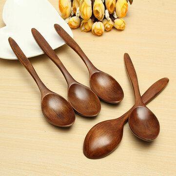 5Pcs Wooden Cooking Kitchen Utensil Coffee Tea Ice Cream Soup Caterin Spoon Tool - MRSLM