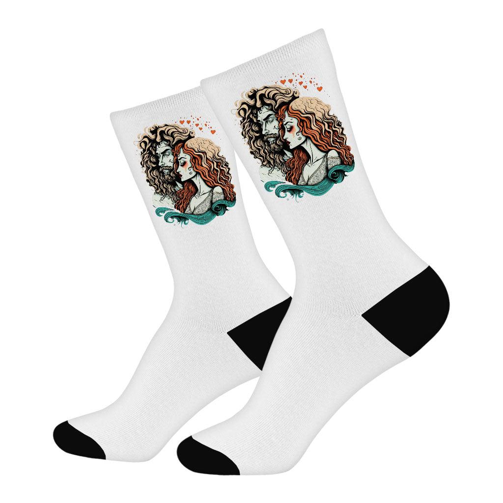 Romantic Socks - Love Couple Novelty Socks - Printed Crew Socks - MRSLM