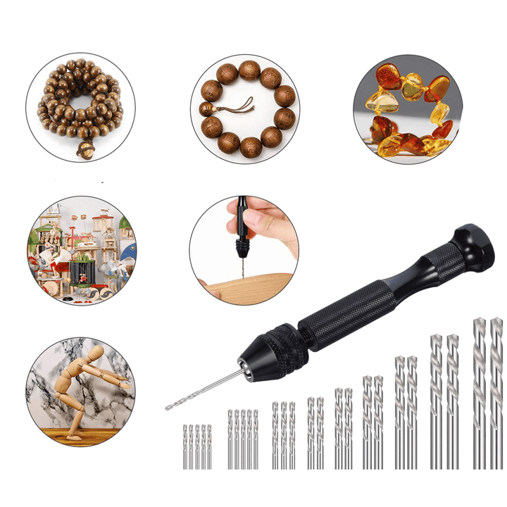 49pcs Manual Drill Suit Including Small Colored Hand Drill And 0.5-3.0mm High-speed Steel Twist Drills - MRSLM