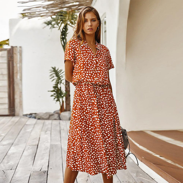 Fashion Women's Summer Polka Dot Short Sleeve Dress - MRSLM