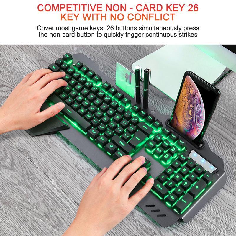 ErgonomicWired Gaming Keyboard with RGB Backlight Phone Holder - MRSLM