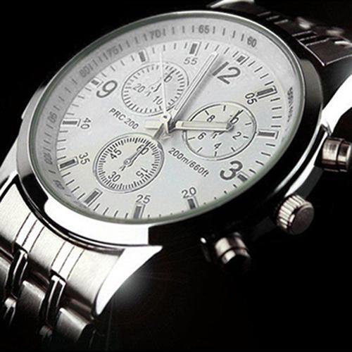 Men Fashion Stainless Steel Glow in The Dark Pointer Blue Ray Glass Wrist Watch - MRSLM