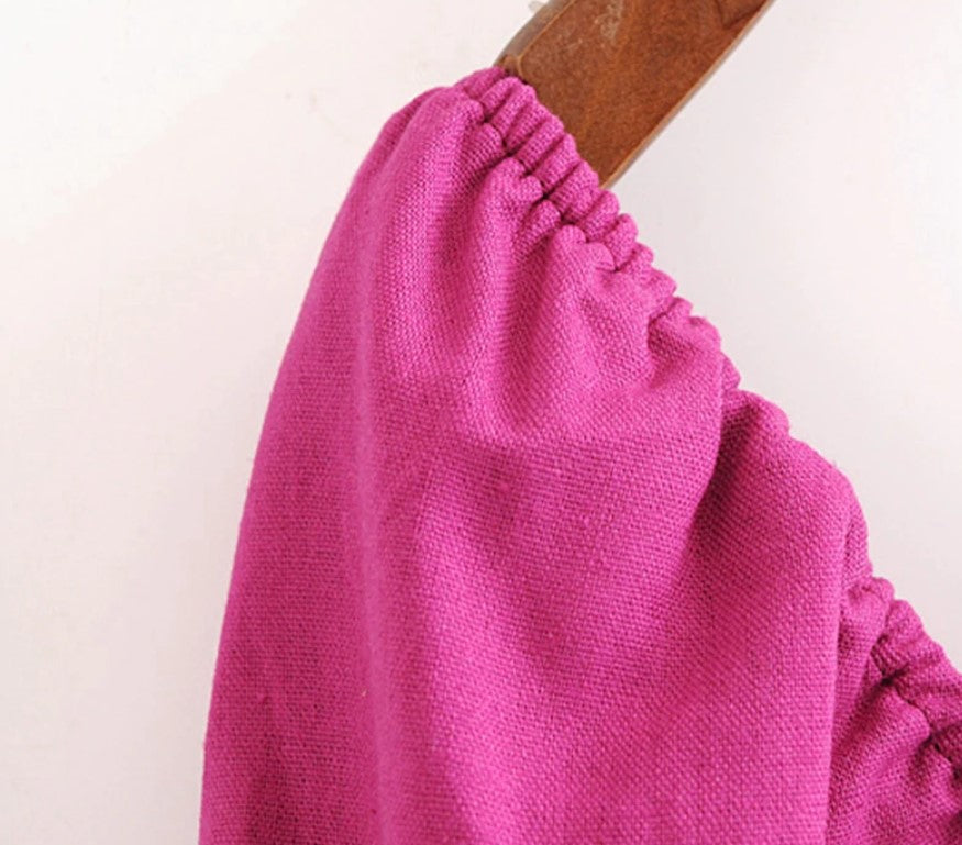 Women's Berry Color Cotton and Linen Dress