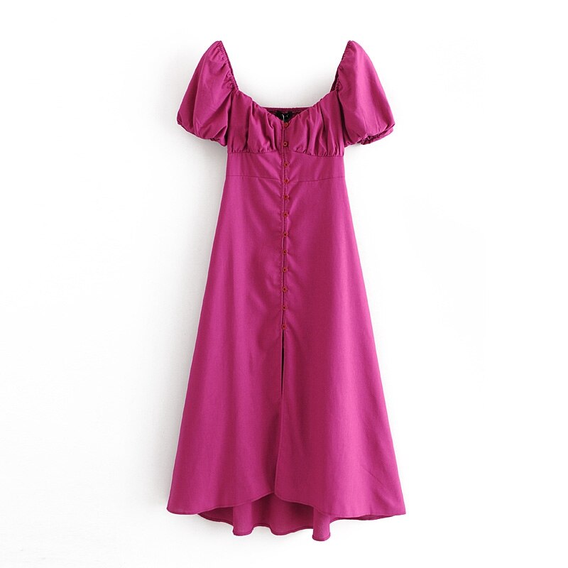 Women's Berry Color Cotton and Linen Dress