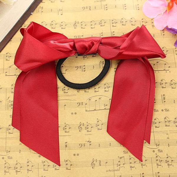 Multicolor Scrunchie Ponytail Holder Satin Ribbon Bow Bowknot Hair Band Rope - MRSLM