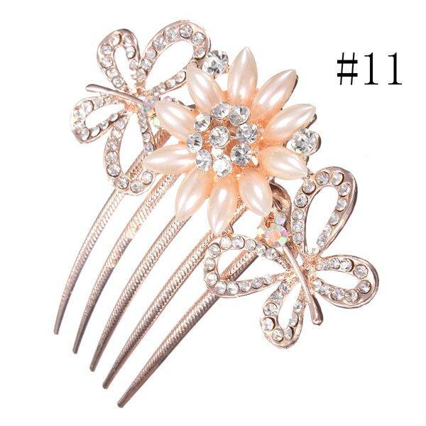 Flower Crystal Rhinestone Pearl Hair Clip Comb Pin Hairpin - MRSLM